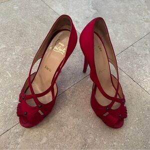 Christian Louboutin Red Silk Strappy Heels 39